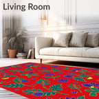 Crimson Red Floral Bird Garden Rug