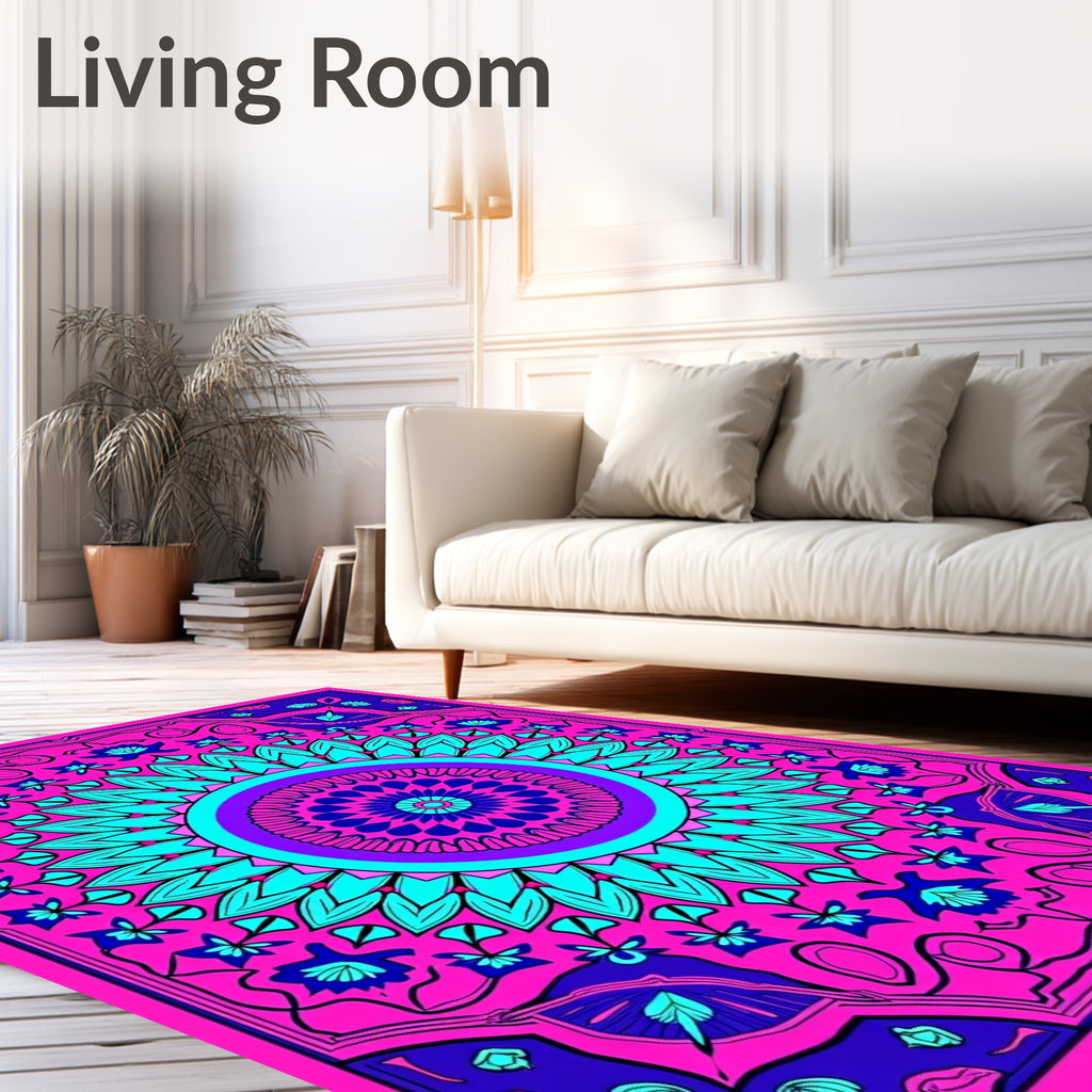 Vibrant Magenta Teal Mandala Bloom Rug