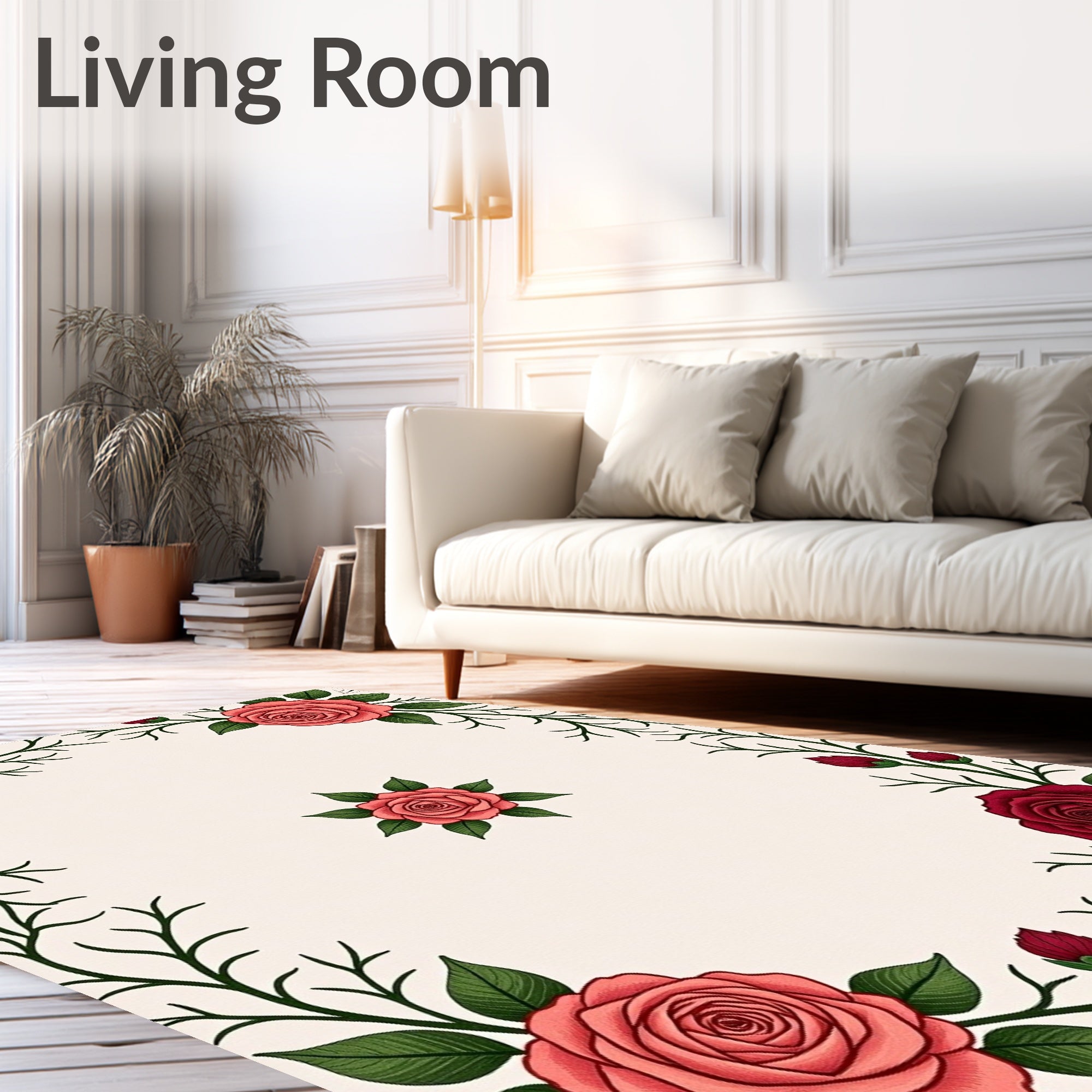 Crimson Coral Rose Floral Garland Rug