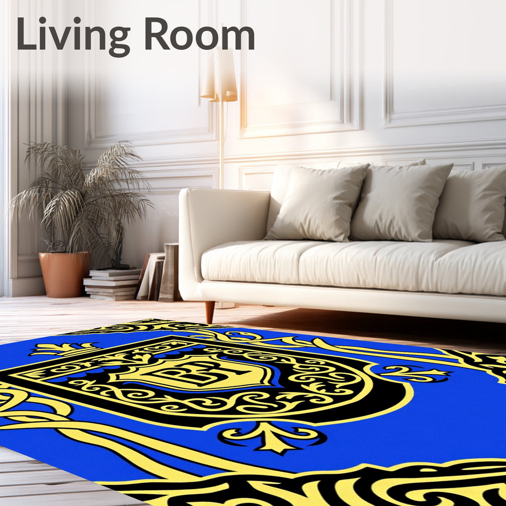Royal Blue Yellow Crested Emblem Rug
