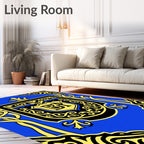 Royal Blue Yellow Crested Emblem Rug
