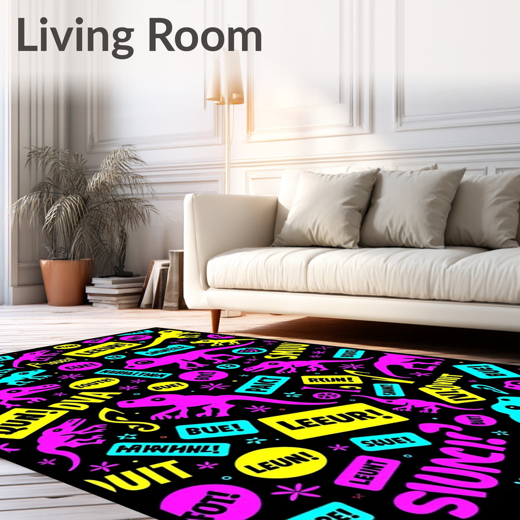 Playful Neon Dinosaur All Over Rug