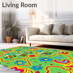 Whimsical Bee and Blue Flower Meadow Rug