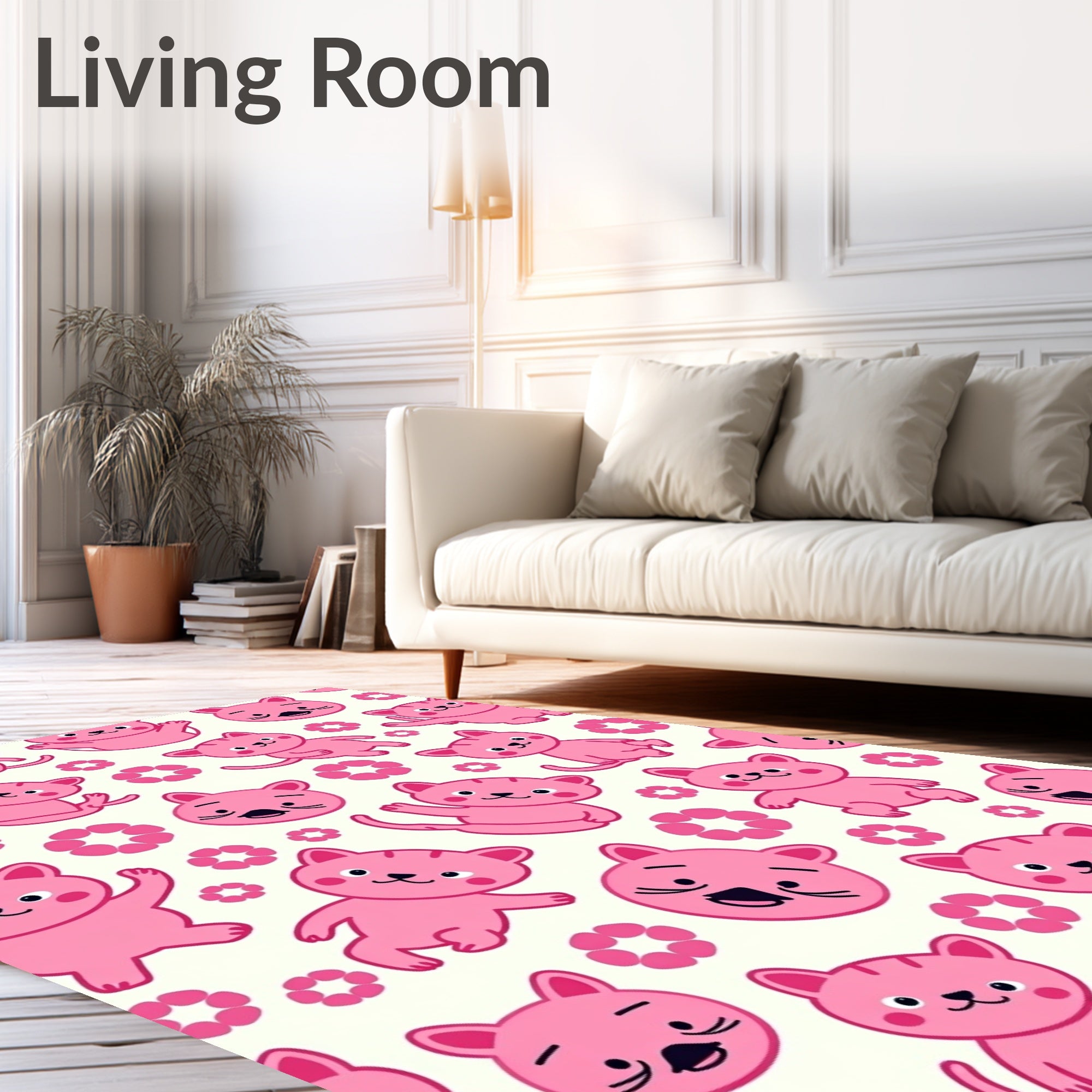 Playful Pink Kittens Flower Arrangement Rug