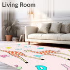 Playful Giraffes and Alphabet Picnic Rug