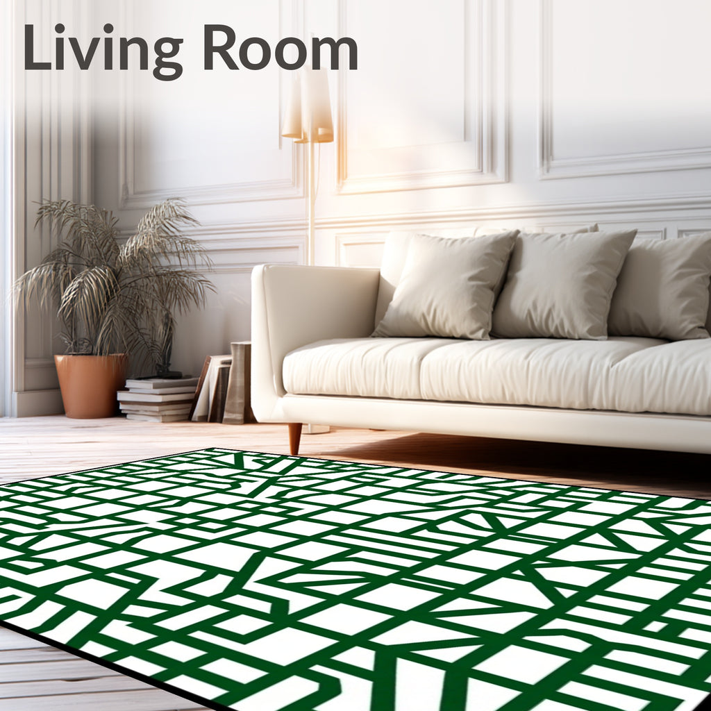 Emerald Green Geometric Interlocking Lines Rug