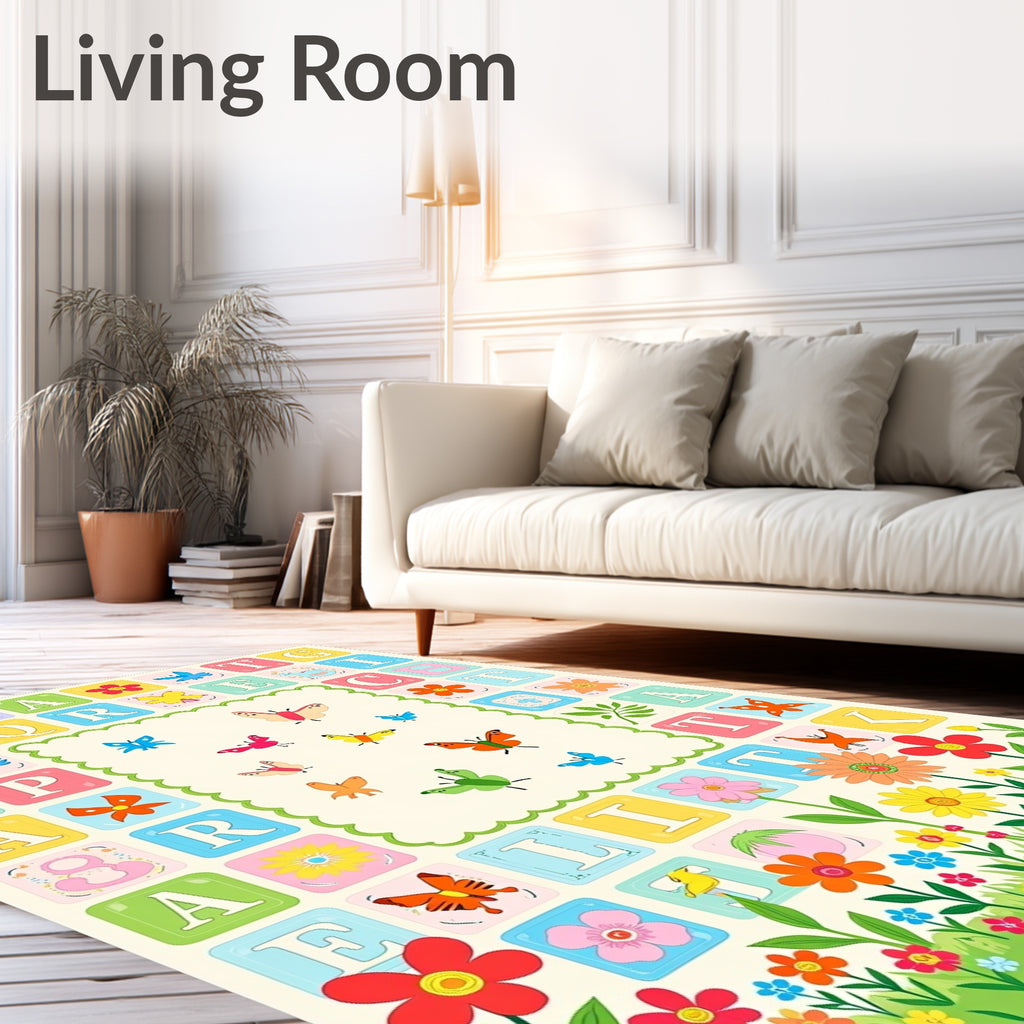 Whimsical Garden Butterflies Alphabet Blocks Rug