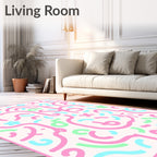 Pink Blue Green Abstract Doodle Rug