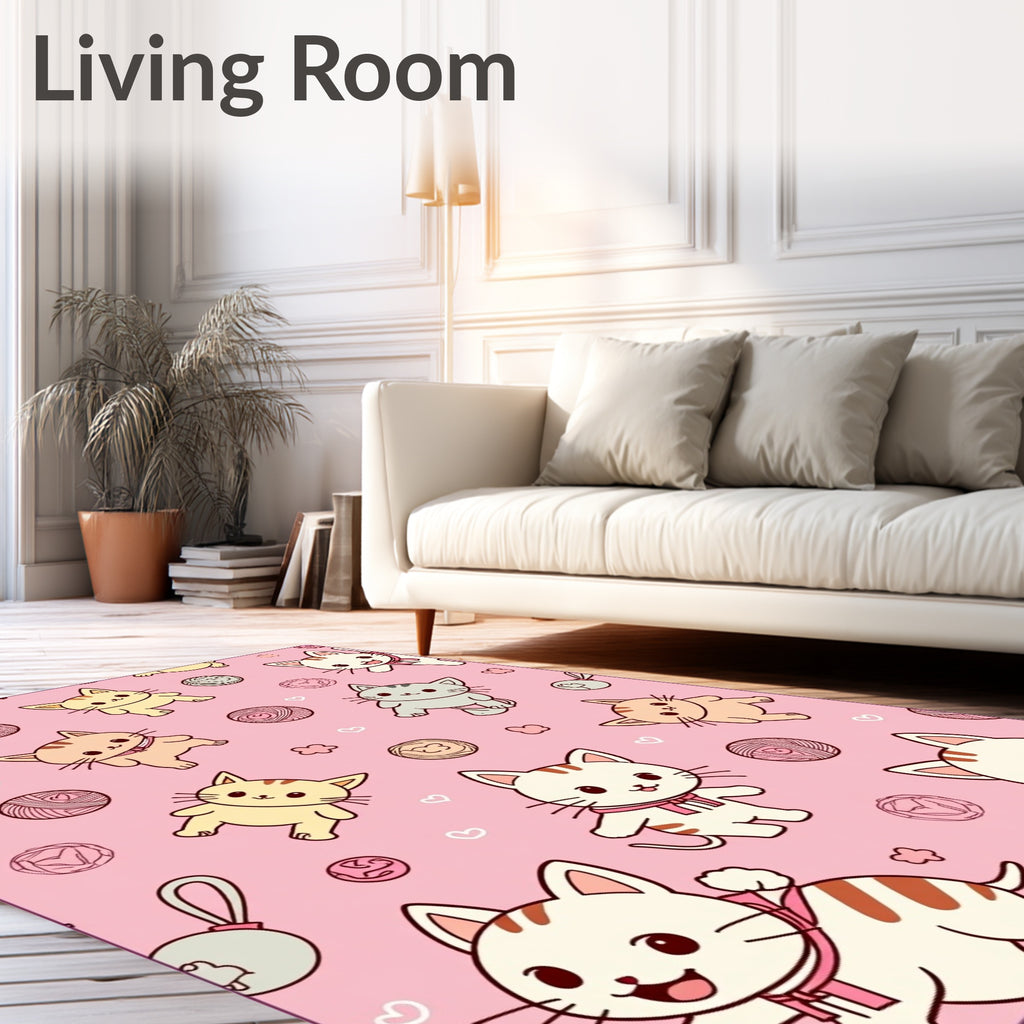 Kawaii Pink Kittens Yarn Balls Rug