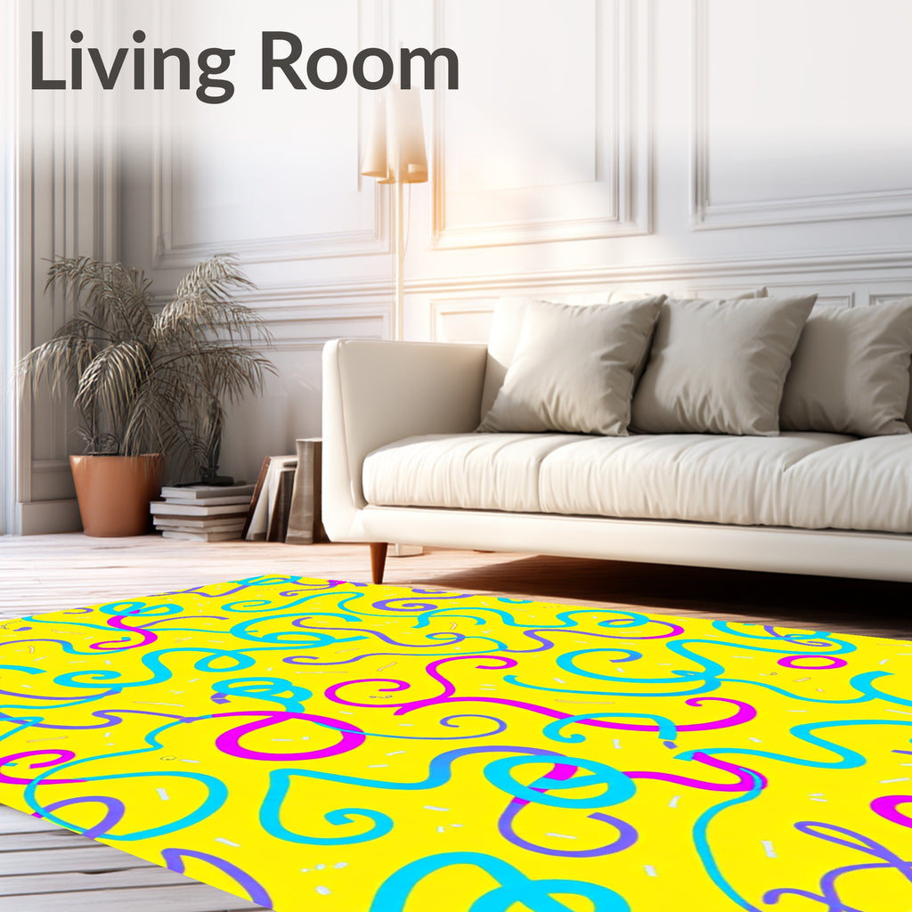 Bright Yellow Swirling Confetti Lines Rug