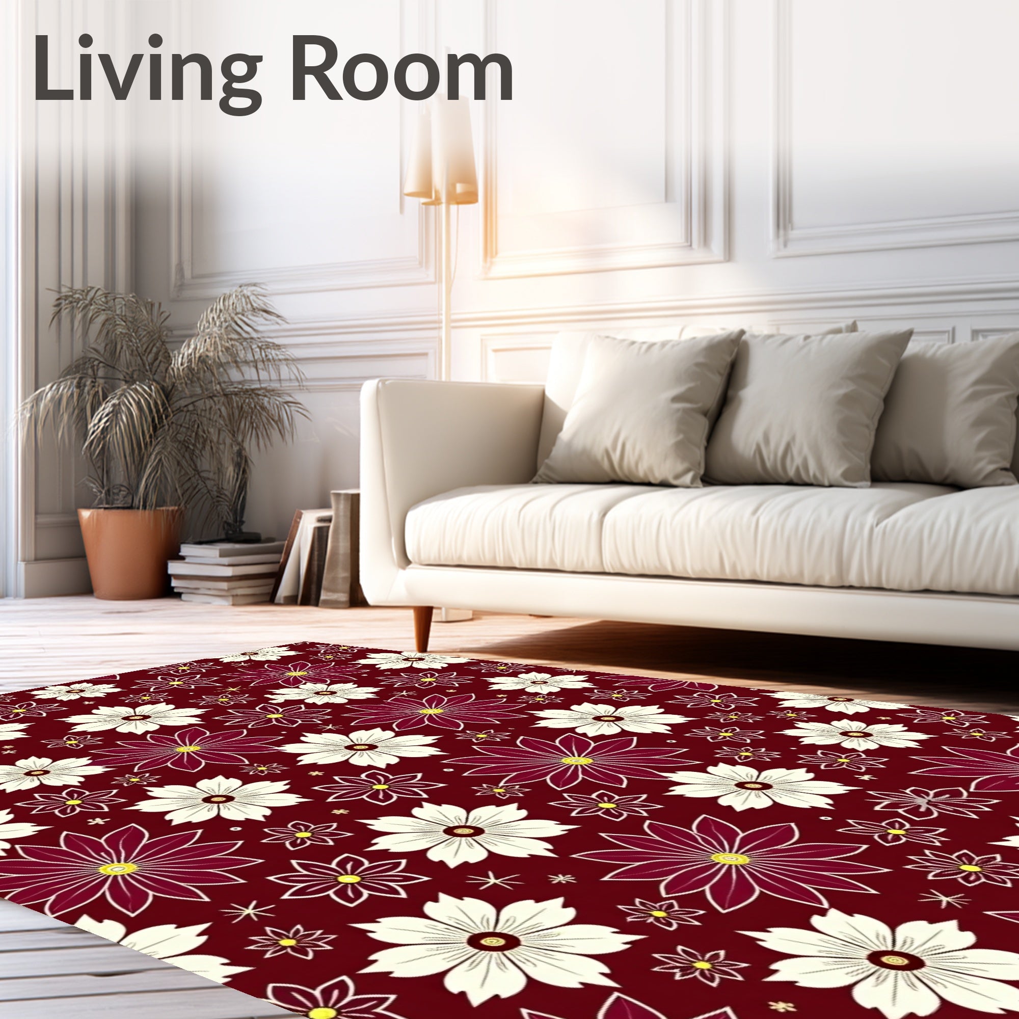 Crimson Cream Daisy Garden Rug