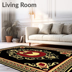 Scarlet Gold Heart Medallion Black Rug