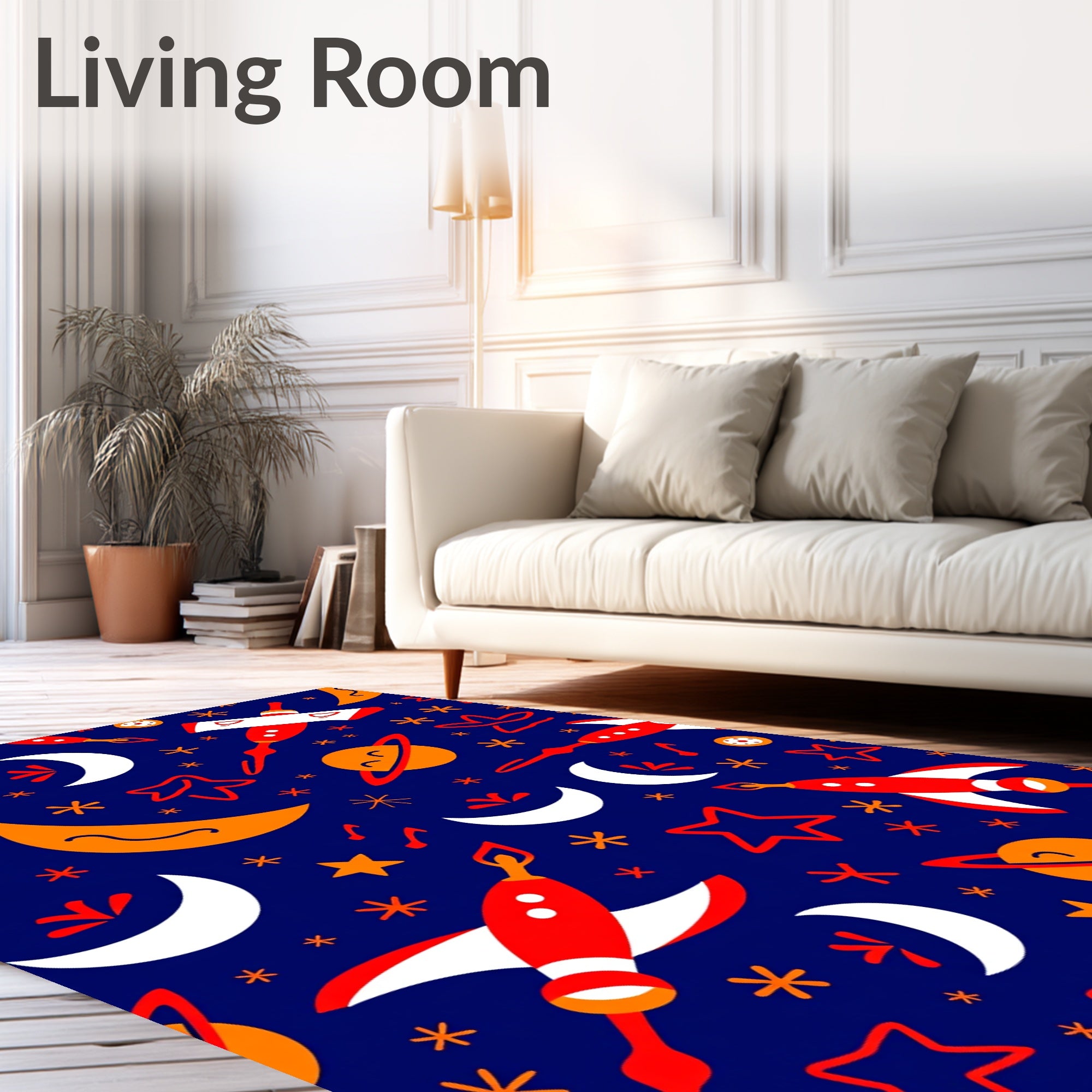 Cosmic Red White Blue Space Adventure Rug