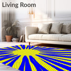 Bold Blue Sunburst Yellow Dot Rug