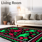 Dinosaur Flower Garden Black Rug