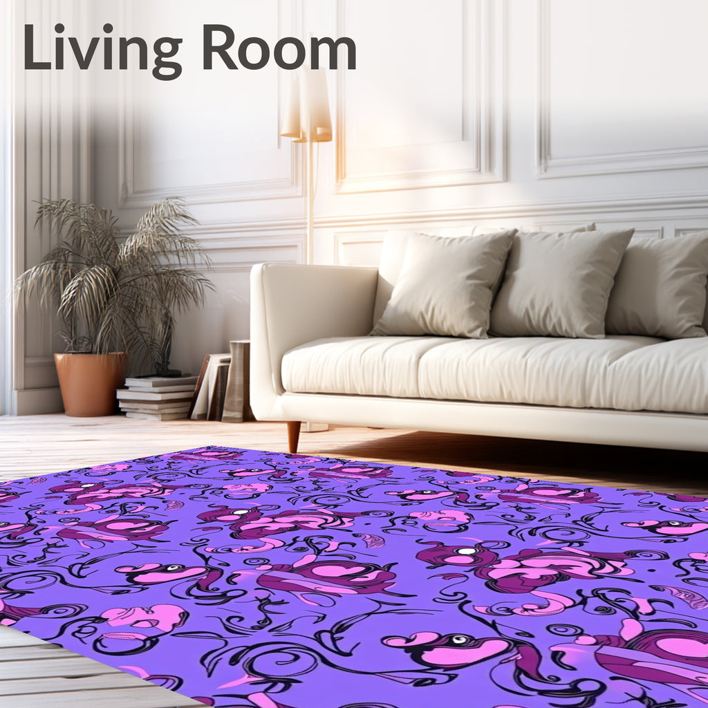 Whimsical Purple Pink Creature Swirls Rug