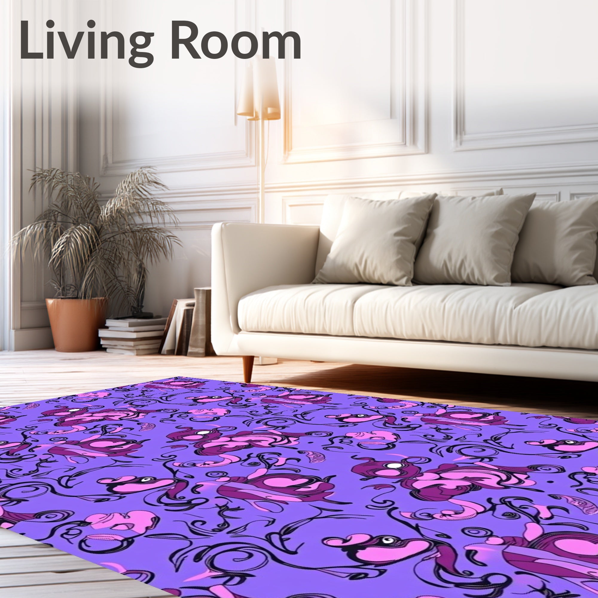 Whimsical Purple Pink Creature Swirls Rug