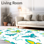 Teal Yellow Butterfly Swirl Art Rug