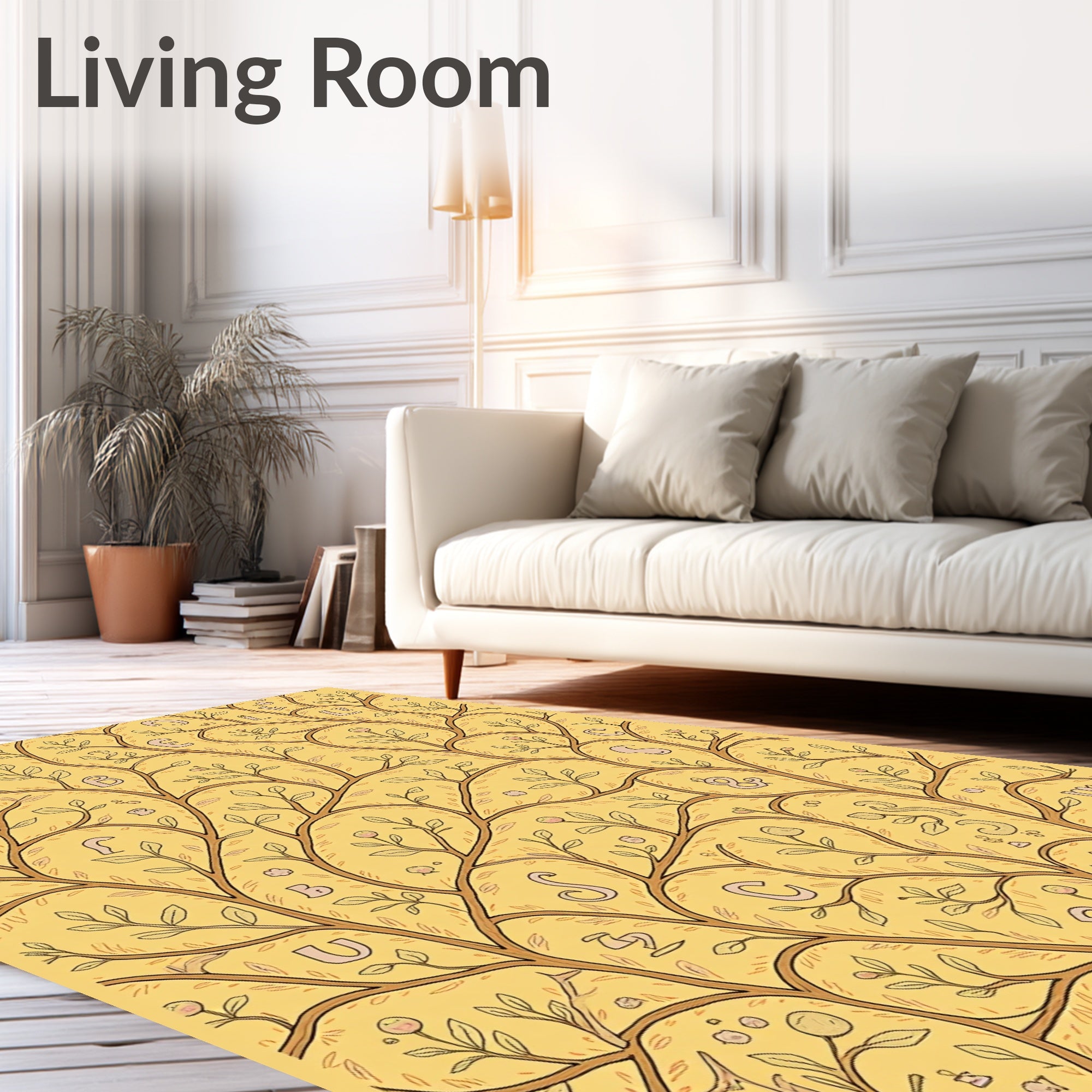 Whimsical Alphabet Garden Yellow Rug