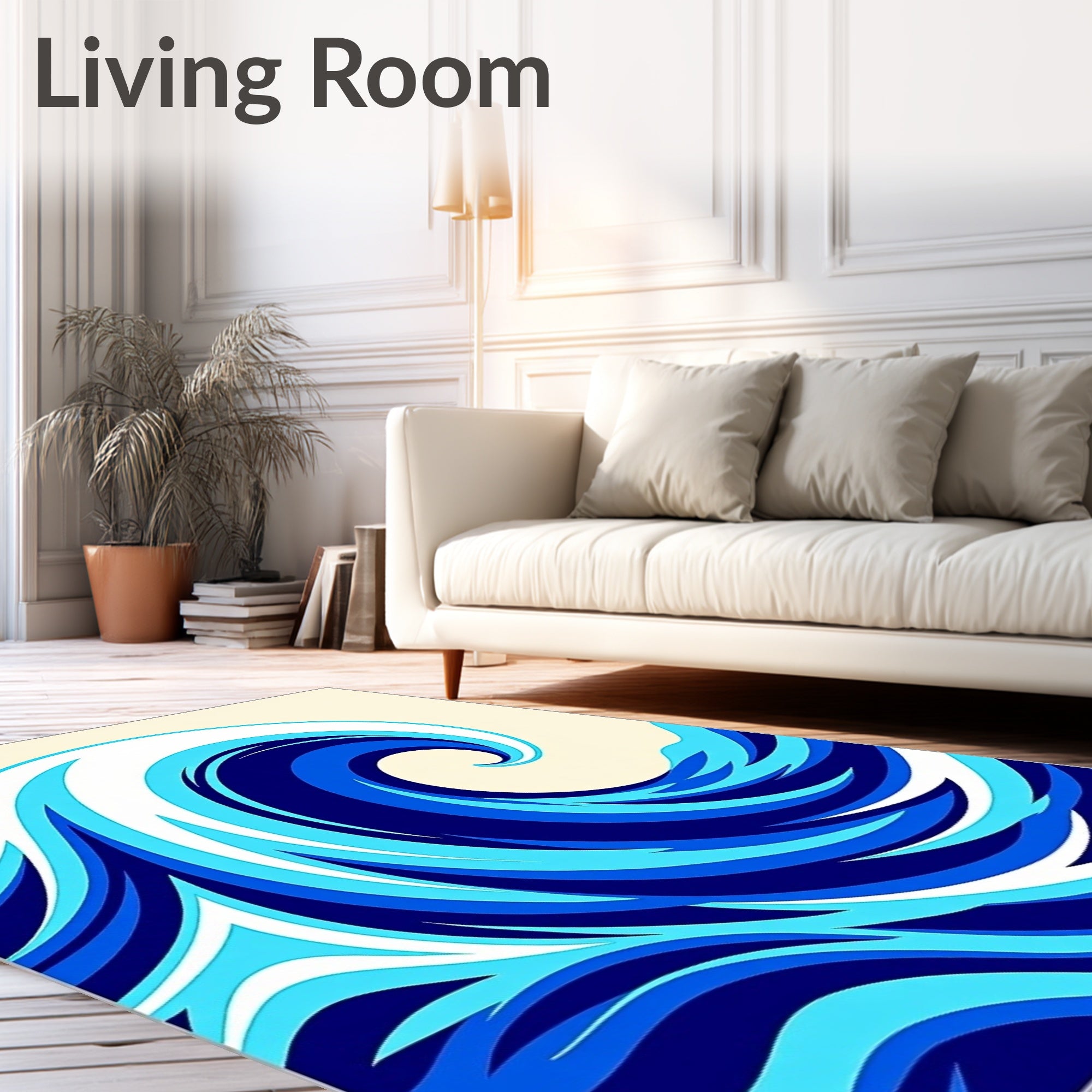 Modern Blue Swirling Wave Rug