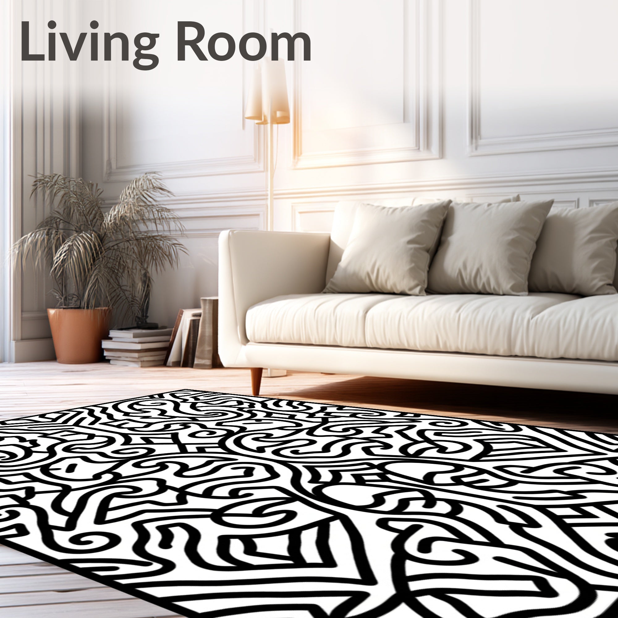 Intricate Black White Abstract Symmetry Rug