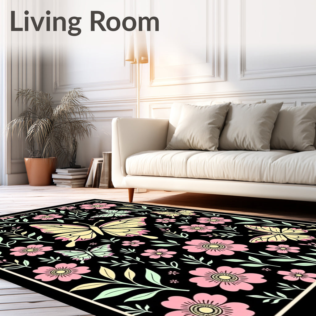 Whimsical Pastel Butterfly Garden Rug