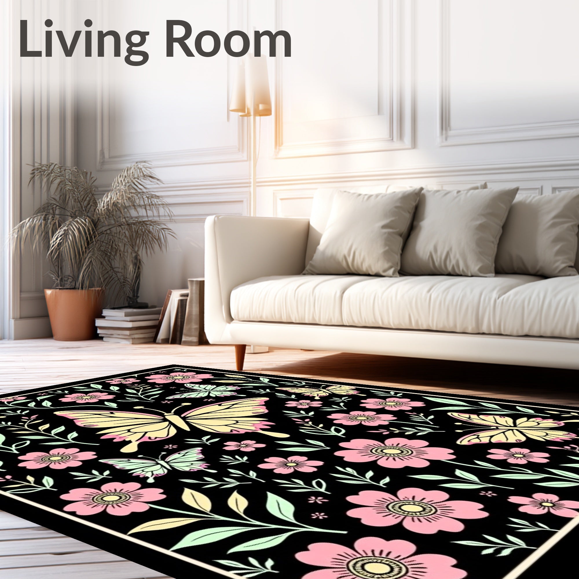 Whimsical Pastel Butterfly Garden Rug