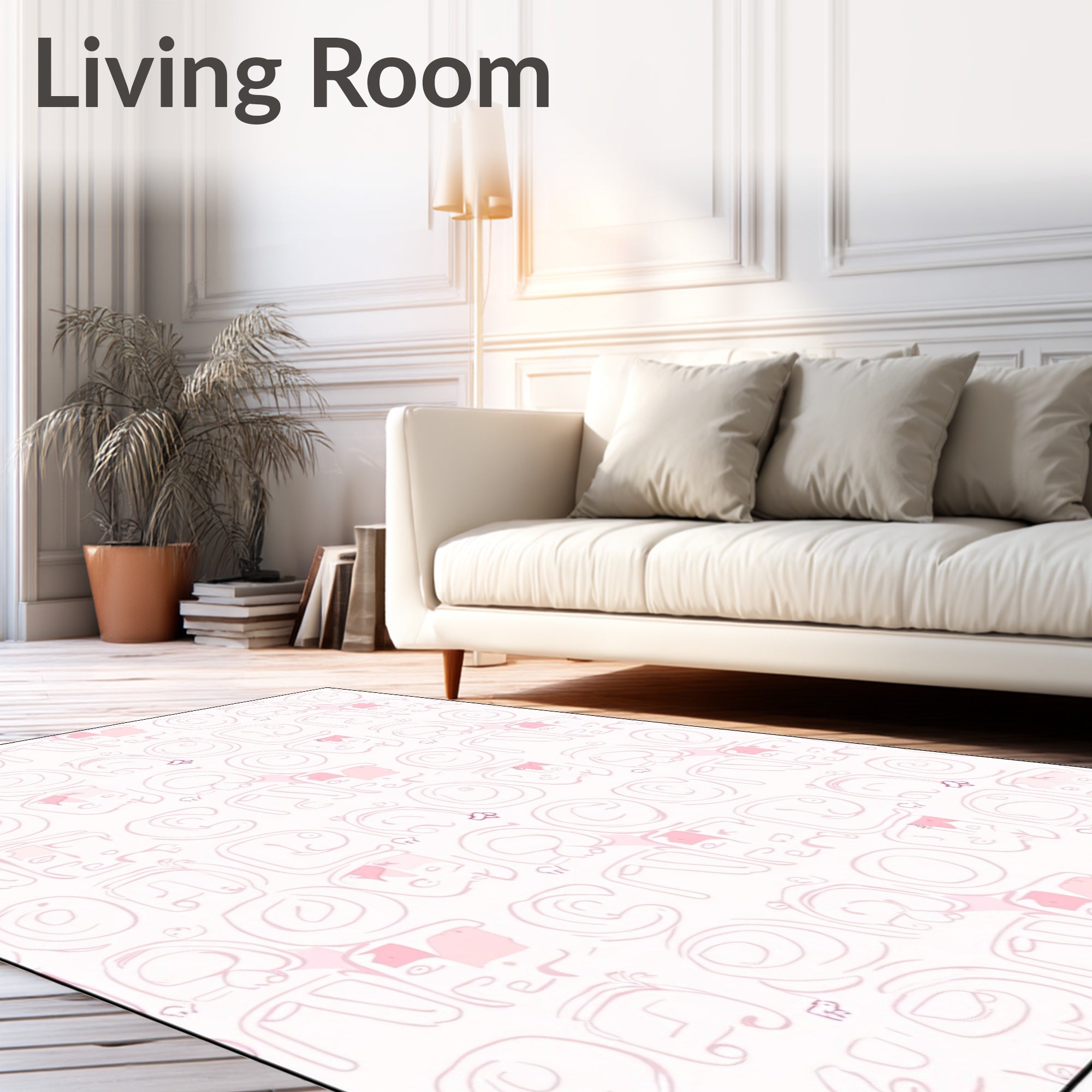 Delicate Pink Cartoon Faces Repeat Rug