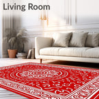 Vibrant Red Mandala Scroll Rug