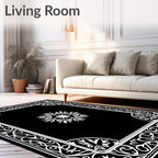 Ornate White Floral Medallion Border Rug