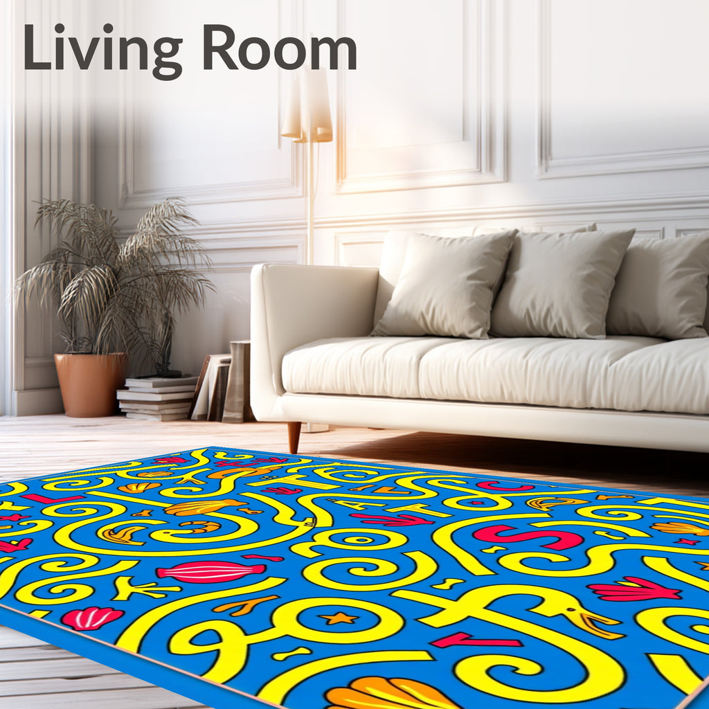 Blue Yellow Red Undersea Alphabet Rug
