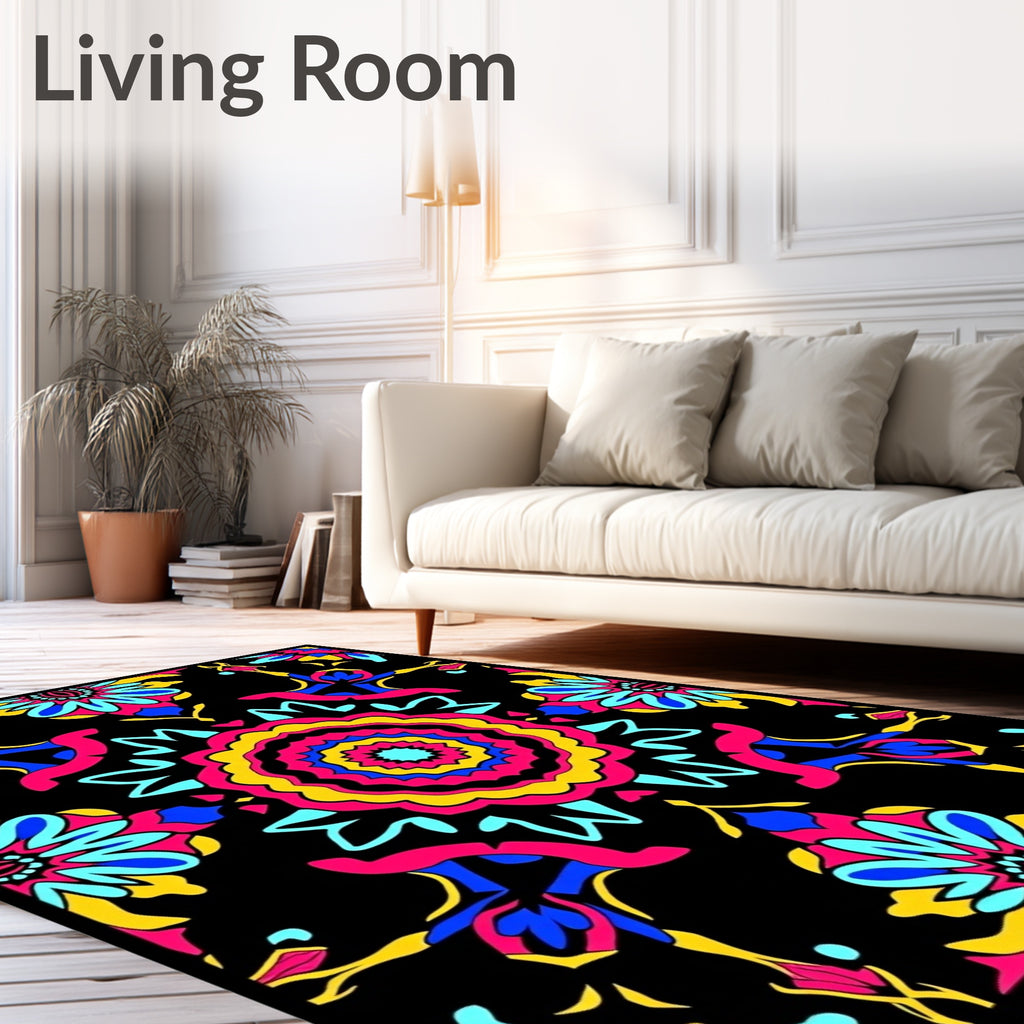 Vibrant Psychedelic Floral Medallion Rug