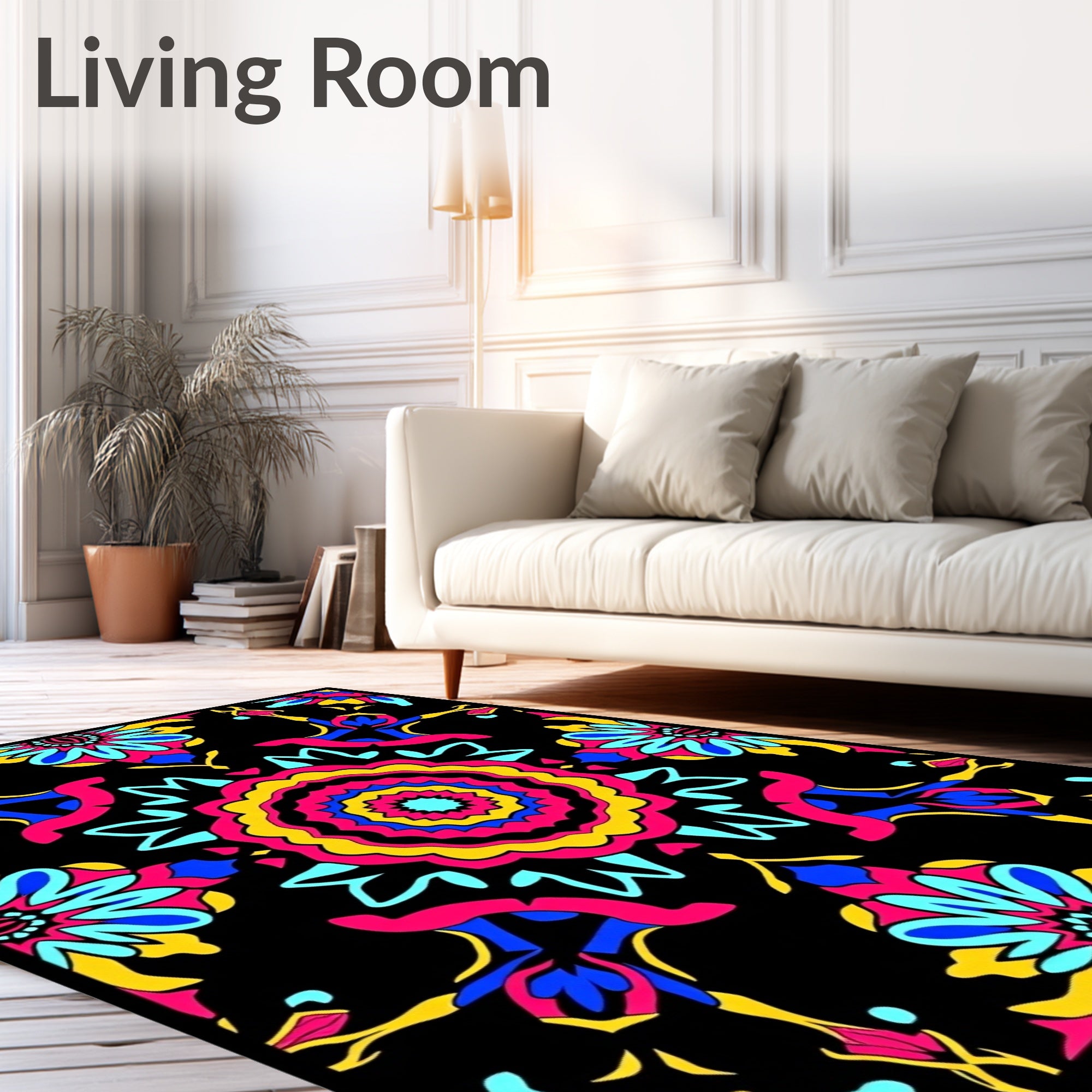 Vibrant Psychedelic Floral Medallion Rug