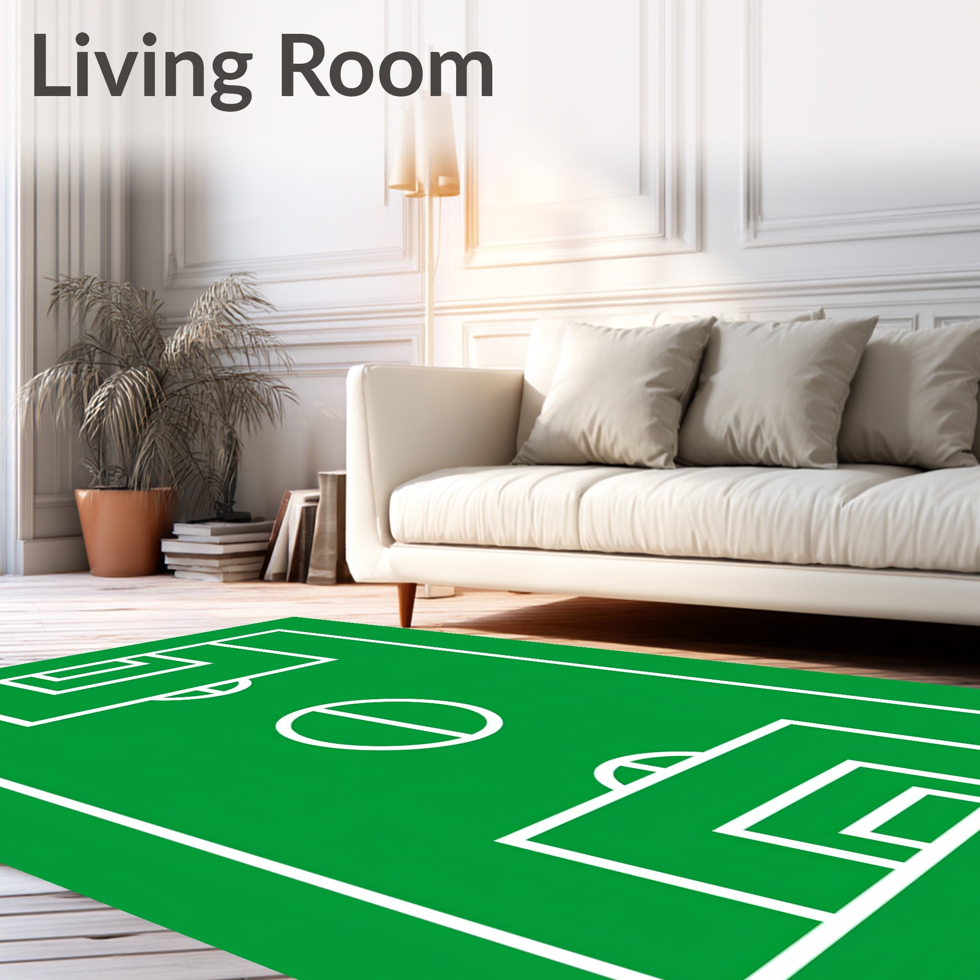 Green Field White Court Lines Rug