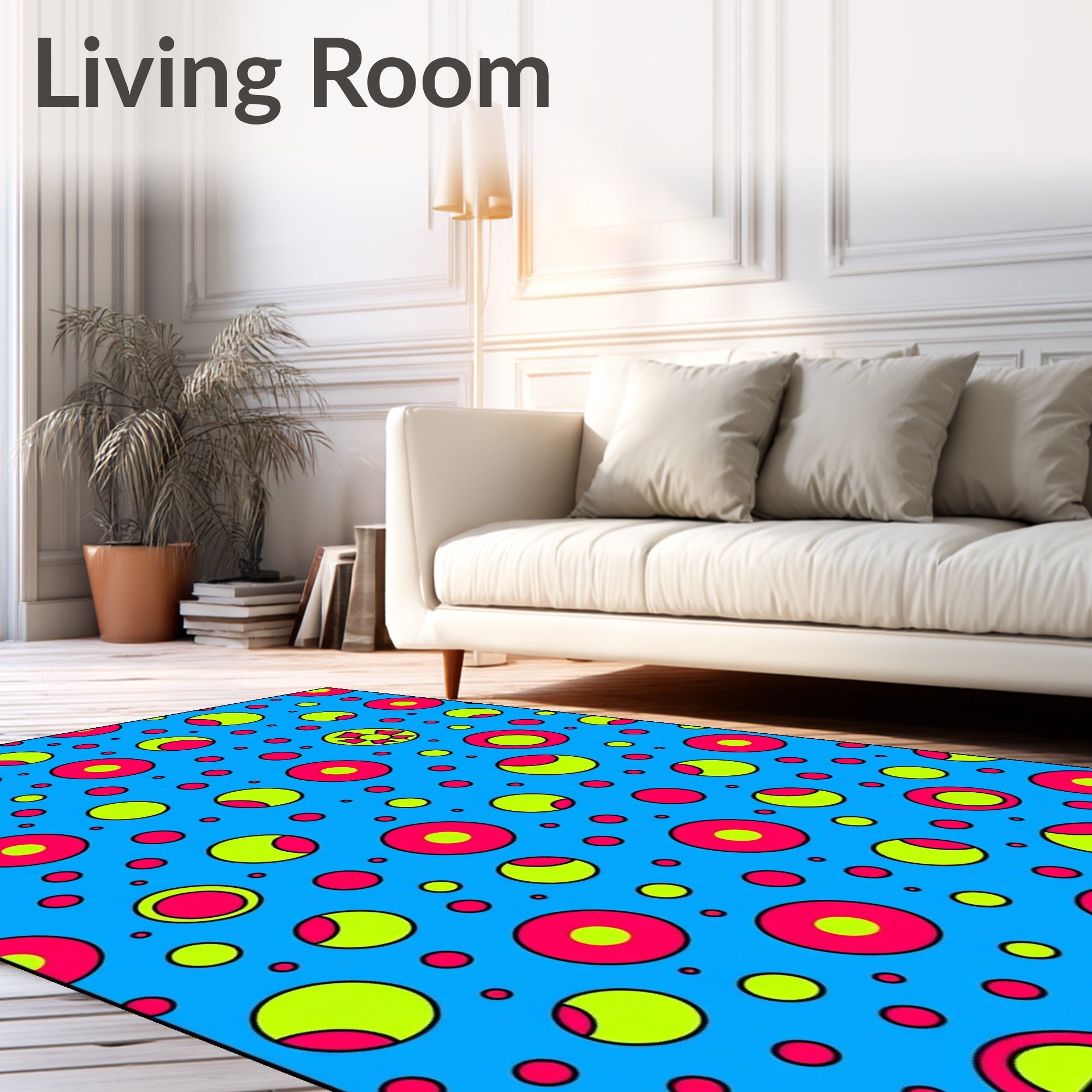 Vibrant Blue Pink Yellow Circles Rug