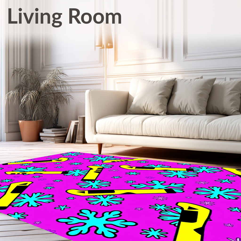 Pink Yellow Blue Snowflake Scatter Rug