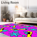 Pink Yellow Blue Snowflake Scatter Rug