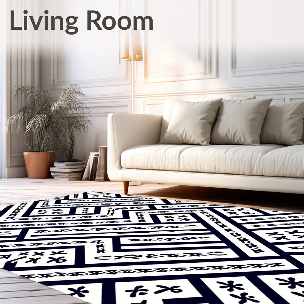 Black White Geometric Abstract Folk Rug