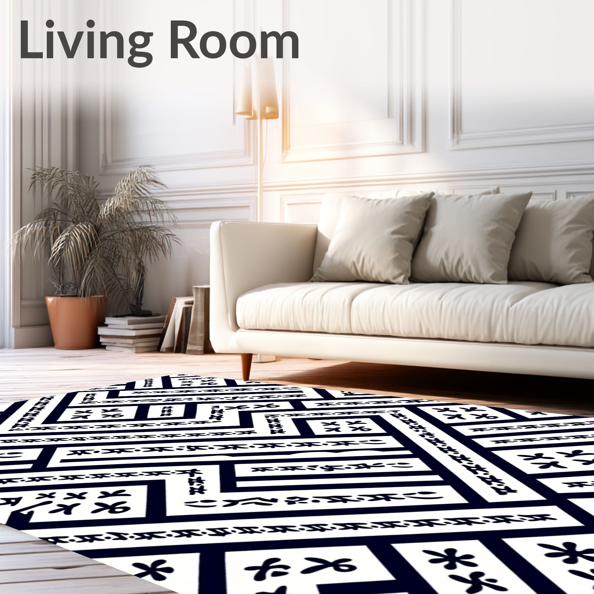 Black White Geometric Abstract Folk Rug
