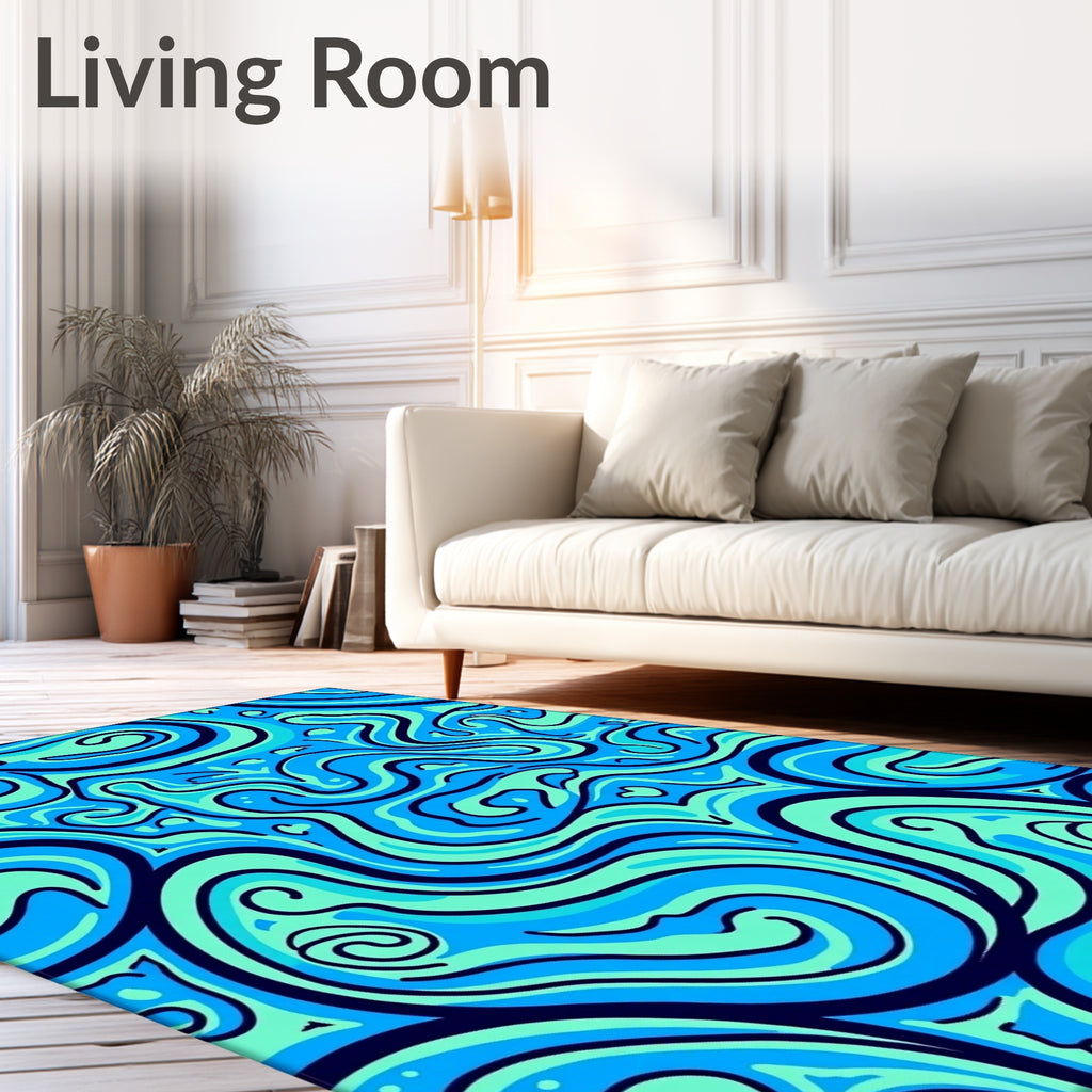 Aqua Blue Swirl Abstract Rug