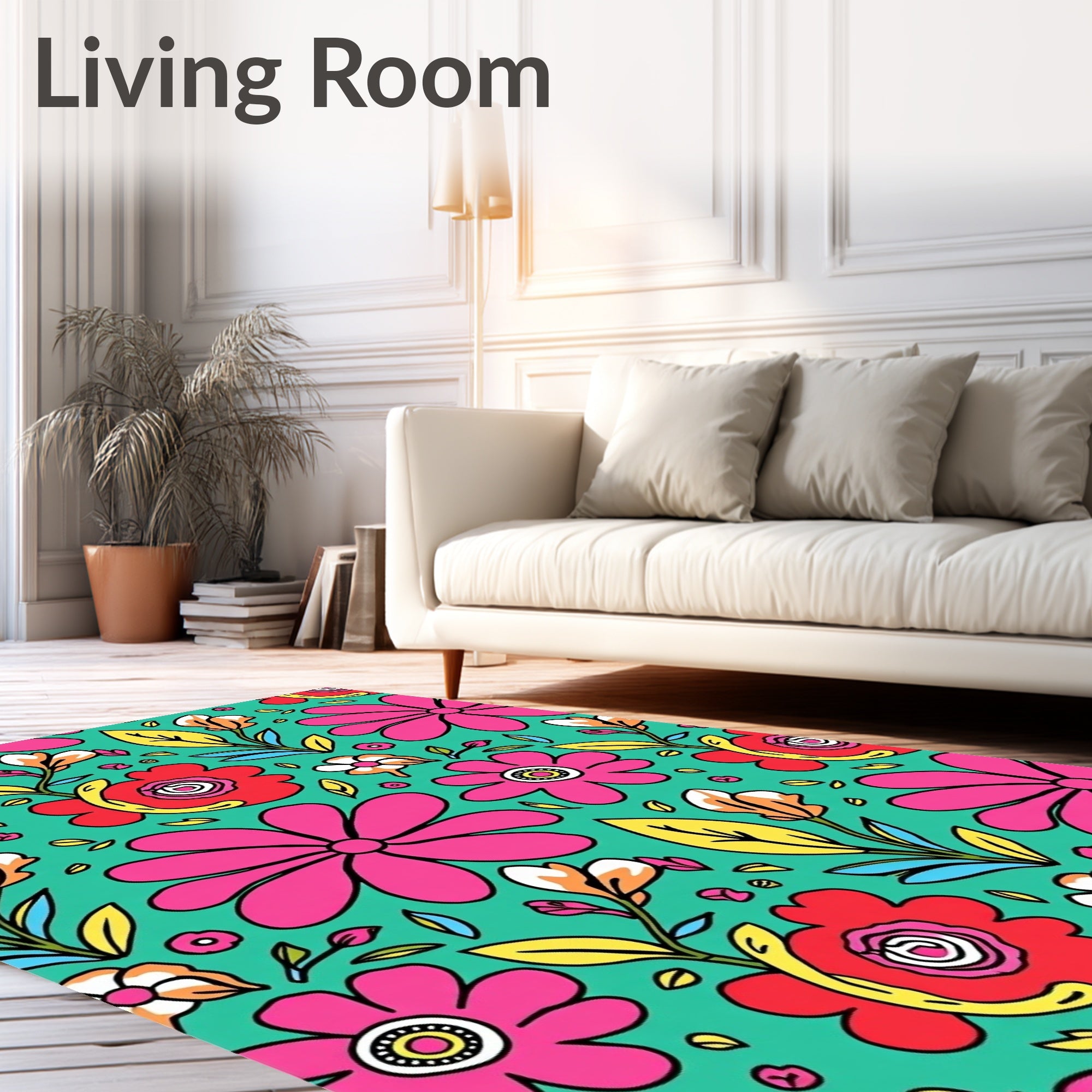 Retro Pink Floral Garden Charm Rug