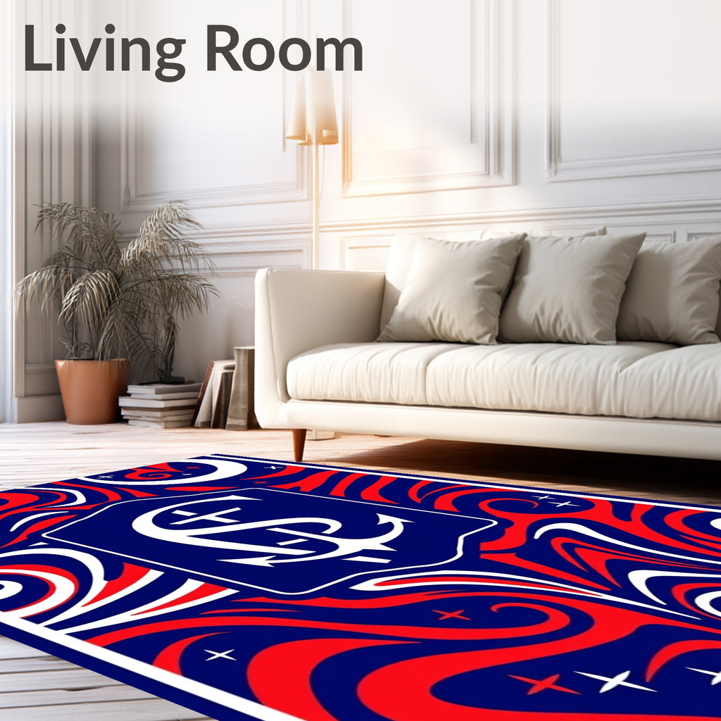 Deep Blue Red Swirl Anchor Emblem Rug