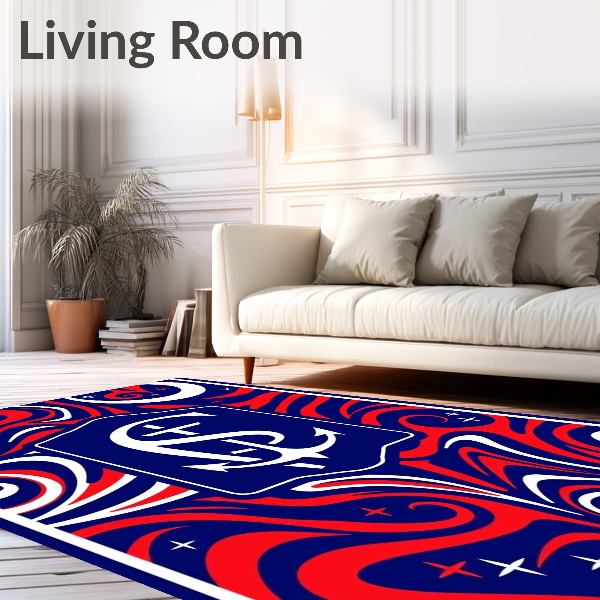 Deep Blue Red Swirl Anchor Emblem Rug