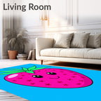 Cute Pink Strawberry With Green Leaves Rug