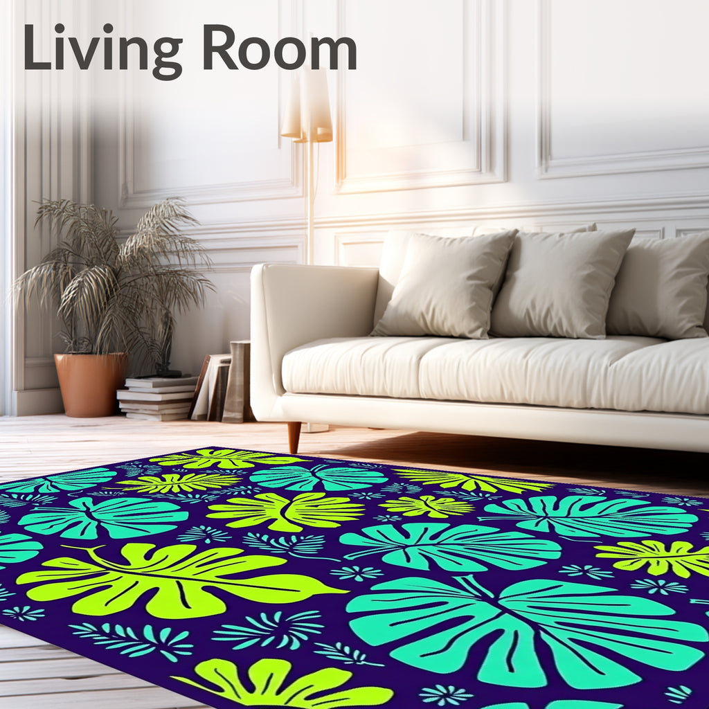 Vibrant Neon Tropical Monstera Leaf Rug