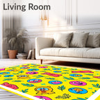 Vibrant Yellow Cartoon Character Collage Rug