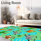 Jungle Animals Orange Tiger Zebra Fun Rug
