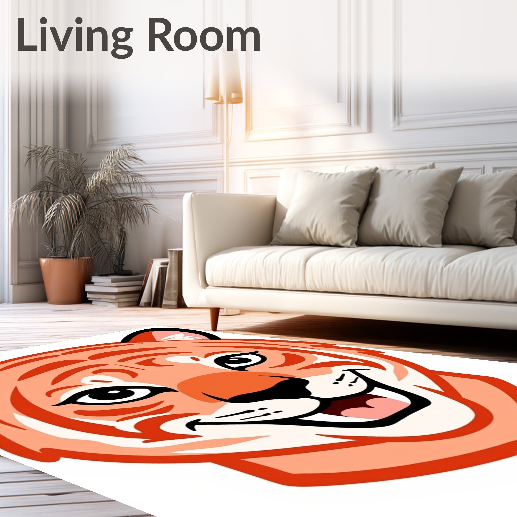 Orange Tiger Face Roaring Graphic Rug
