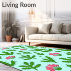 Whimsical Green Cactus Pink Bloom Rug