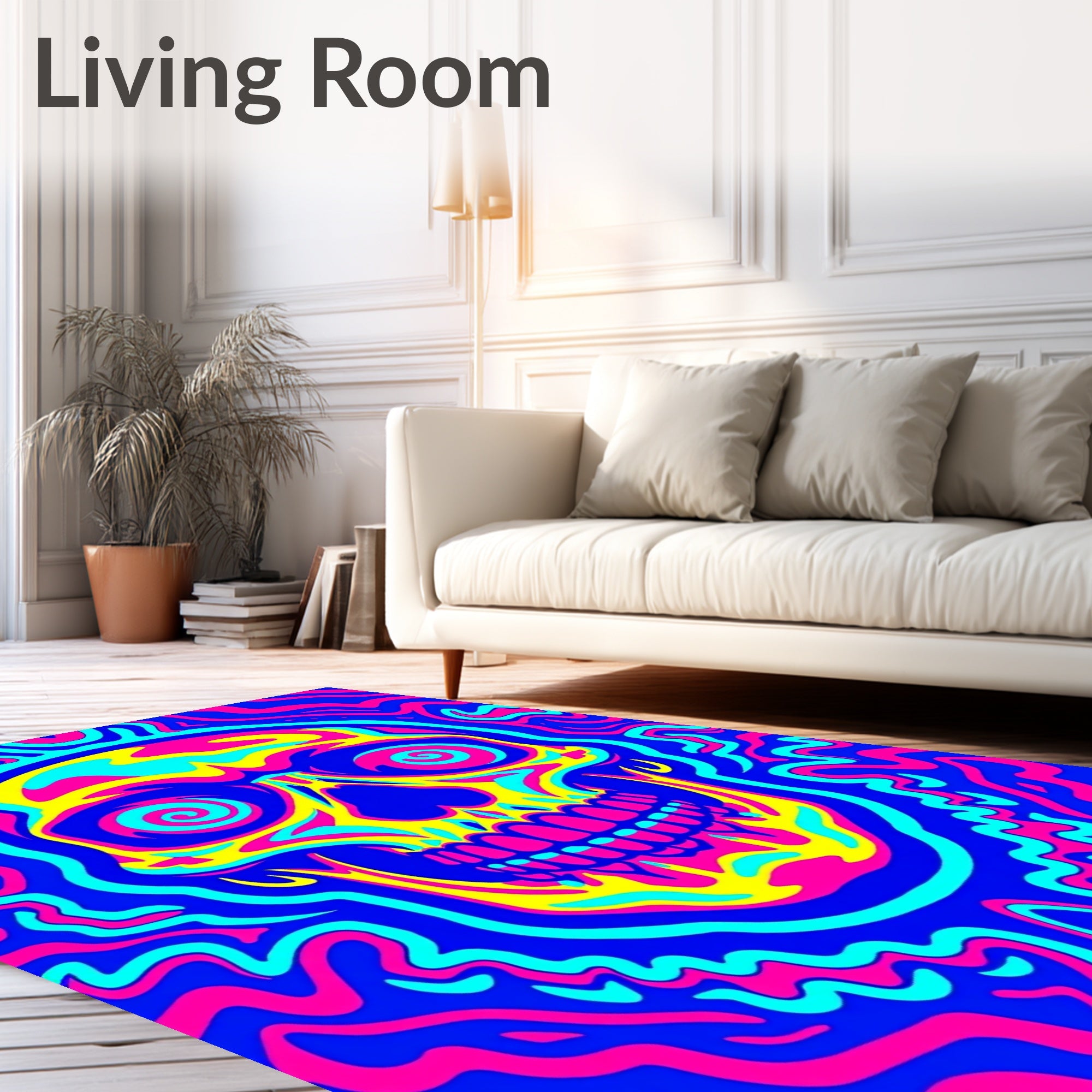 Psychedelic Skull Swirl Neon Rug